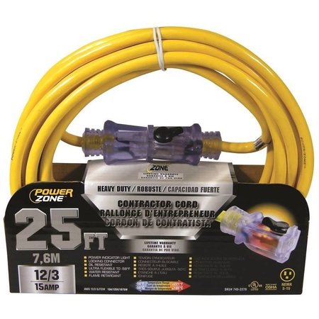 POWERZONE Cord Ext 12/3 Sjtow X 25Ft Yel ORP511825